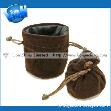 Custom Printed Round Velvet Pouch with Satin Lining for Sale (E-099)